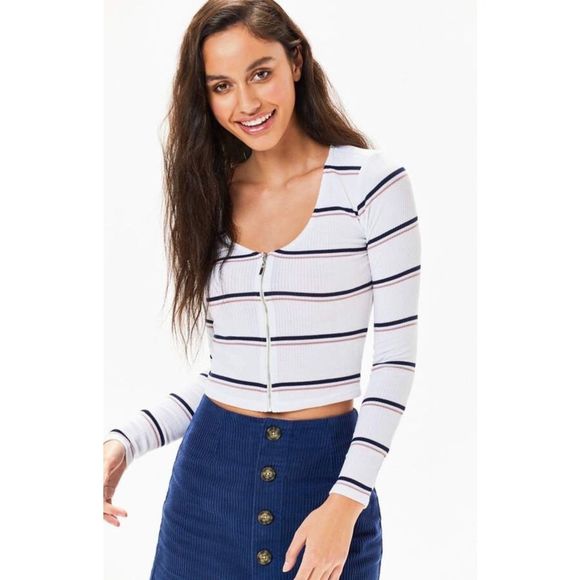 PacSun Me to We Zoey Zip-Up Striped Long Sleeve - Picture 1 of 5